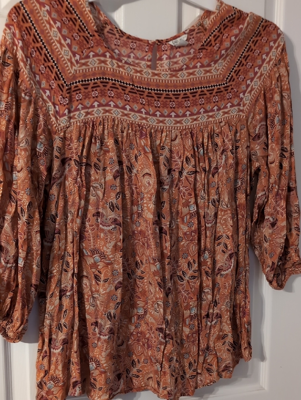 Cato Rust Floral Boho Tunic Top